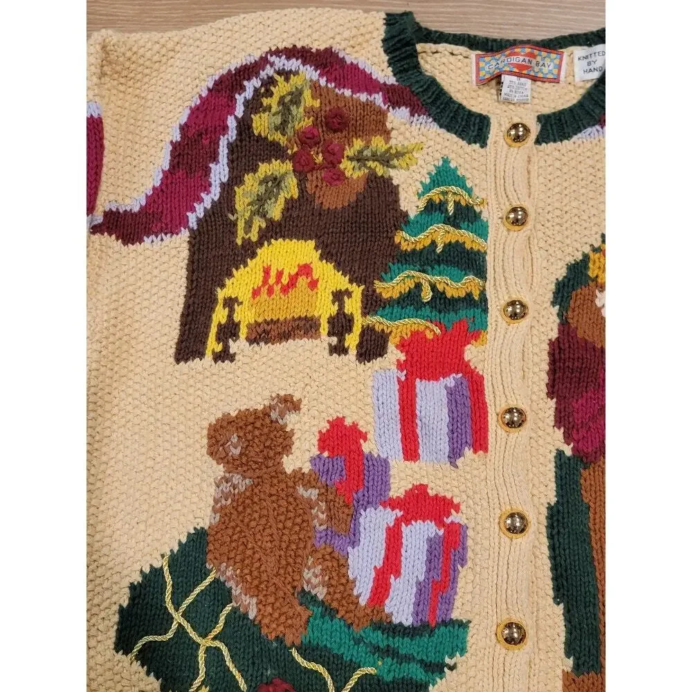 VTG Cardigan Bay Christmas Sweater 1X Cardigan‎ Hand-Knitted